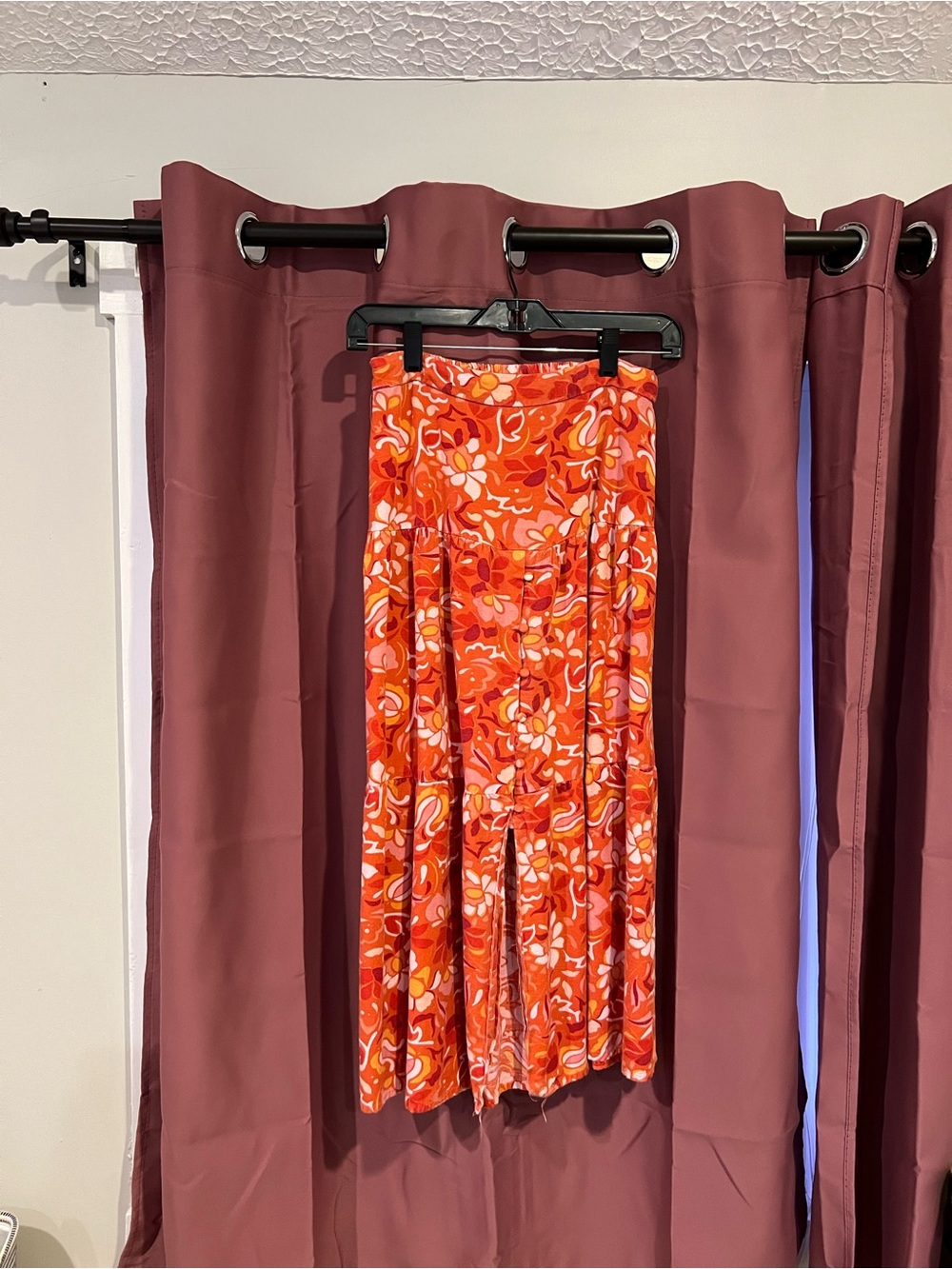 Women’s Floral Orange Midi Skirt - Vibrant Retro Print